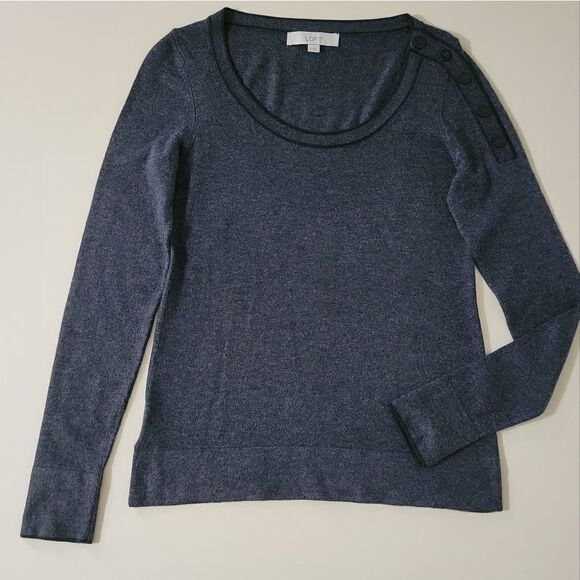 Loft Women's Charcoal Long Sleeve Scoop Neck Sweater - Picture 1 of 9
